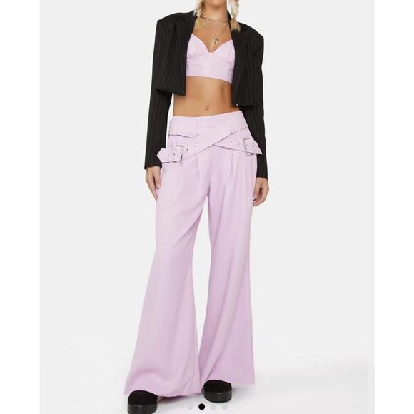 For Love & Lemons Dolls Kill Small Natasha Pant Belted Wide Leg High Rise Ab26 - Picture 3 of 9